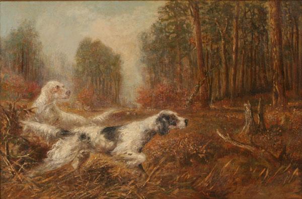 unknow artist Oil painting of hunting dogs by Verner Moore White.